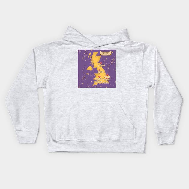 Most Haunted Places of the United Kingdom map Kids Hoodie by nickemporium1